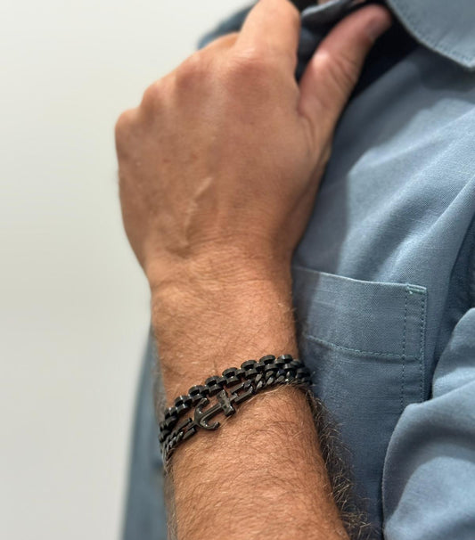 Pulseira Corrente Âncora Preta | VON VON x Ricardo Azedo