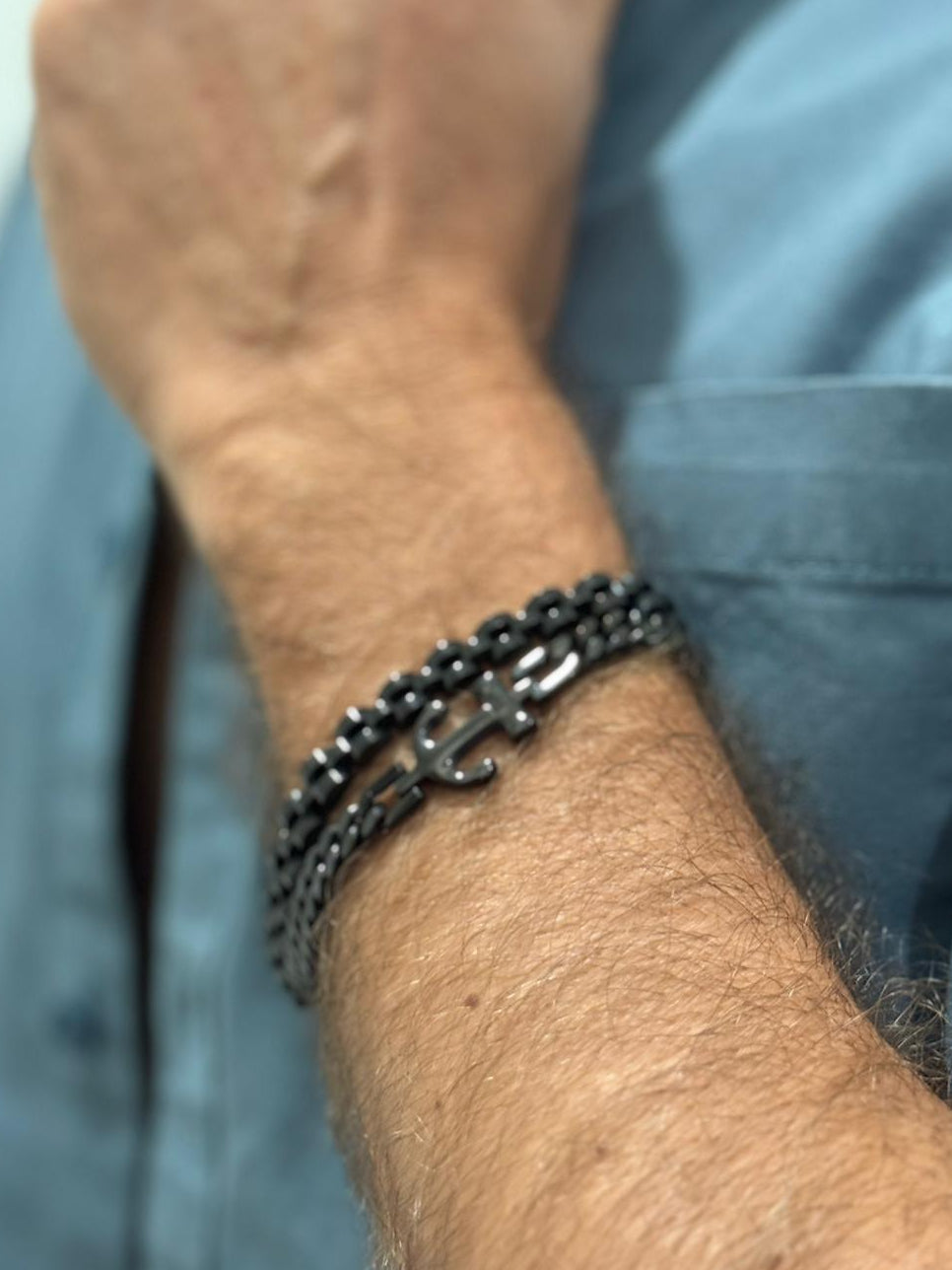 Pulseira Corrente Âncora Preta | VON VON x Ricardo Azedo