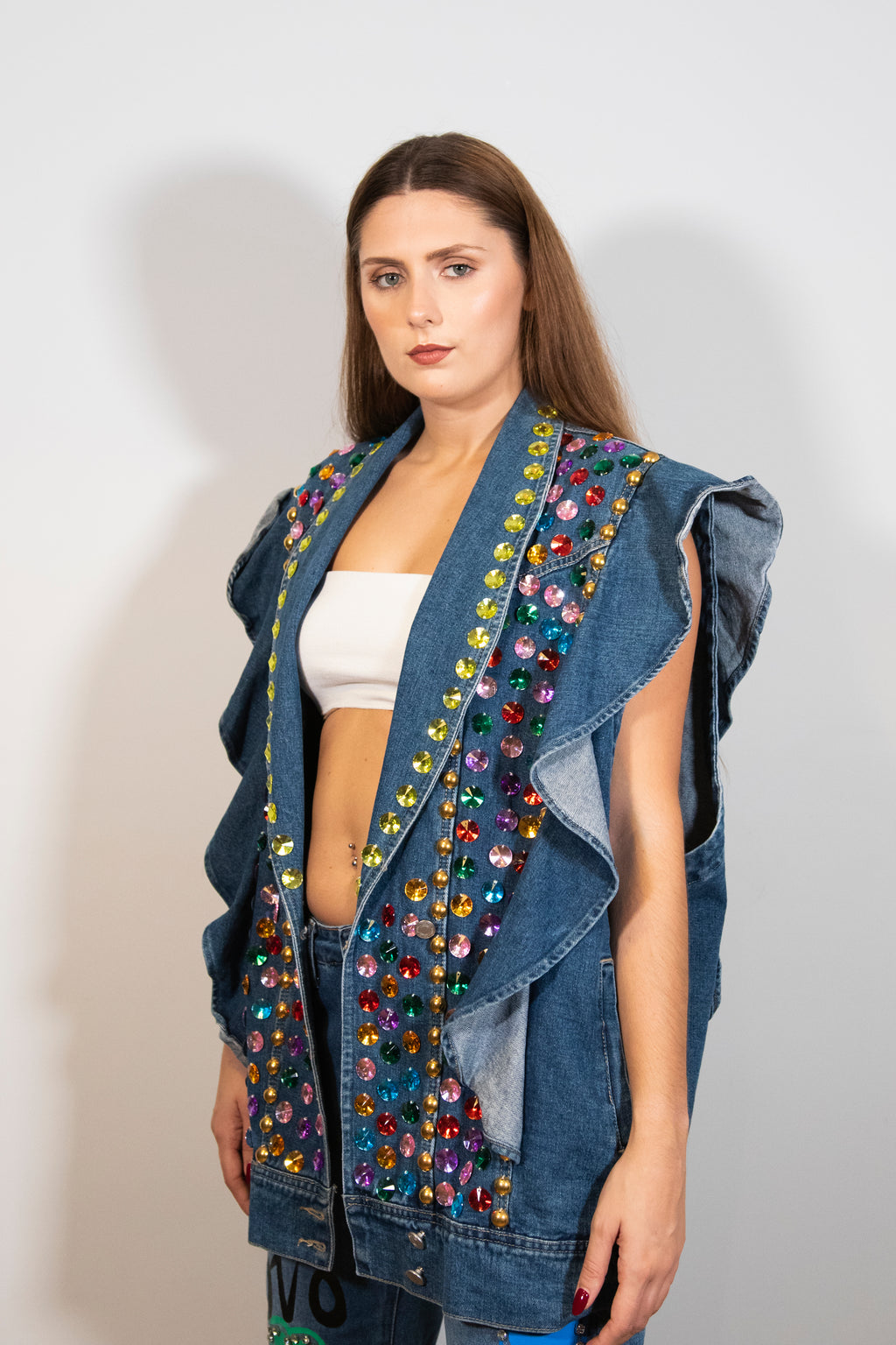 Colete oversized com brilhantes
