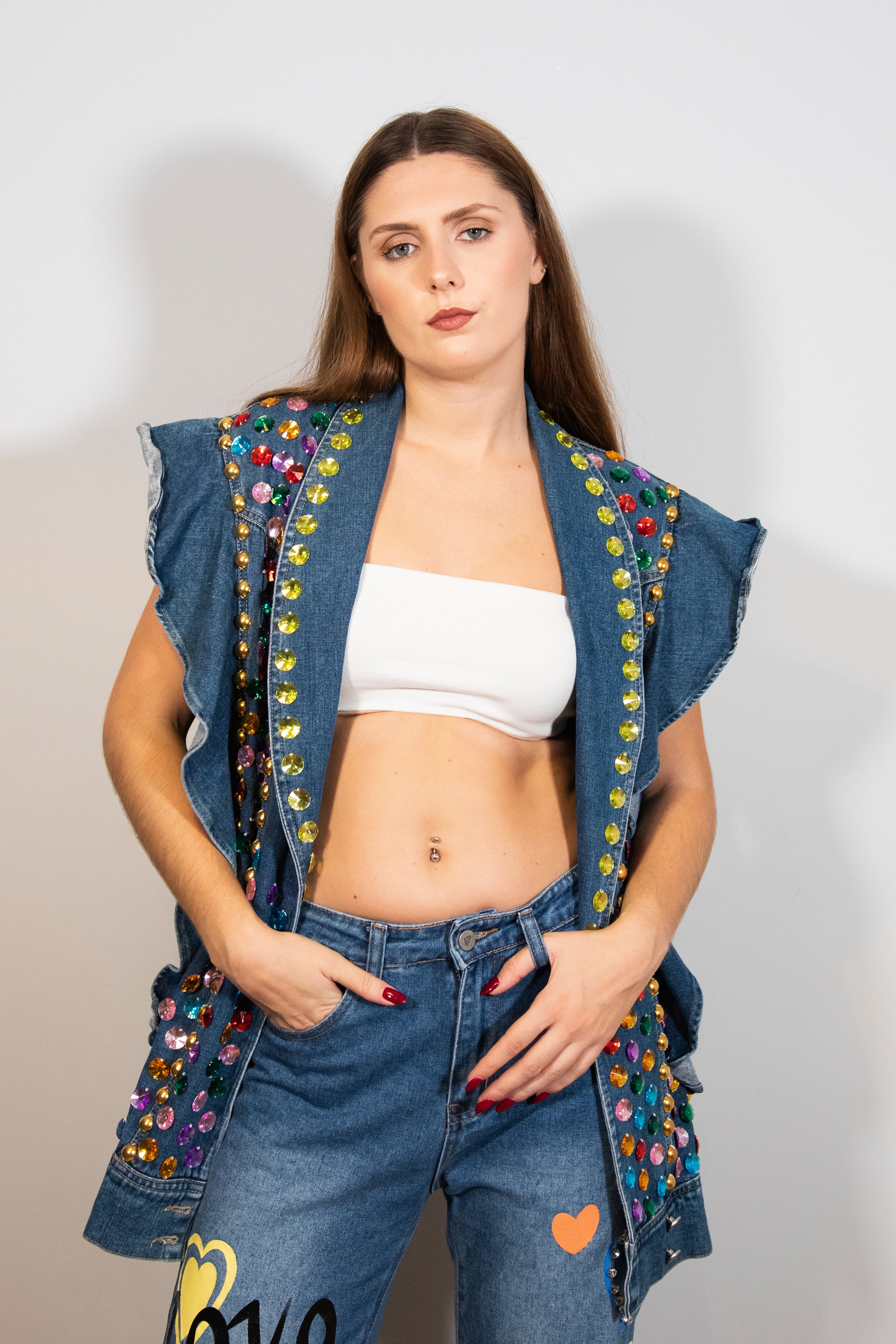Colete oversized com brilhantes