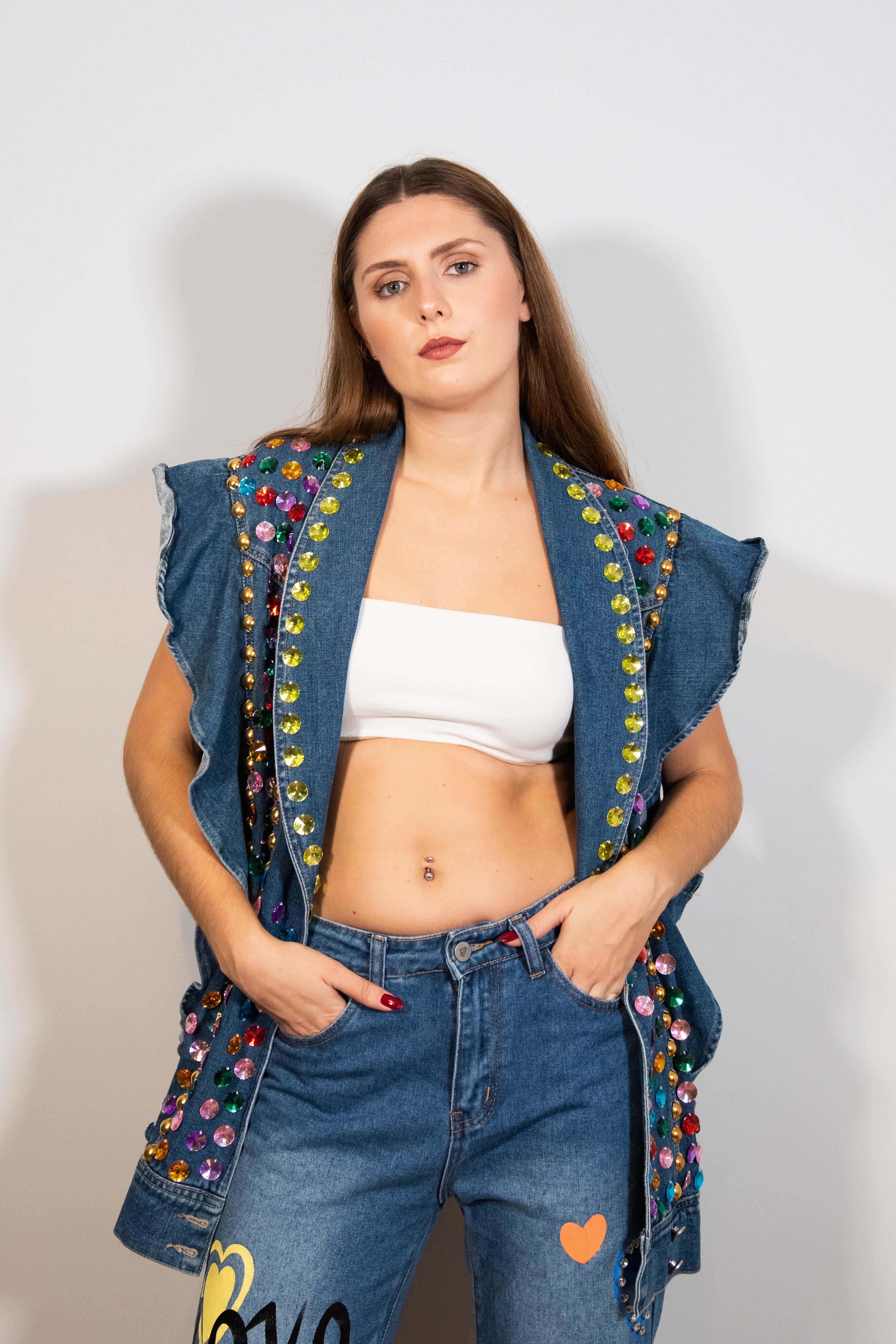 Colete oversized com brilhantes