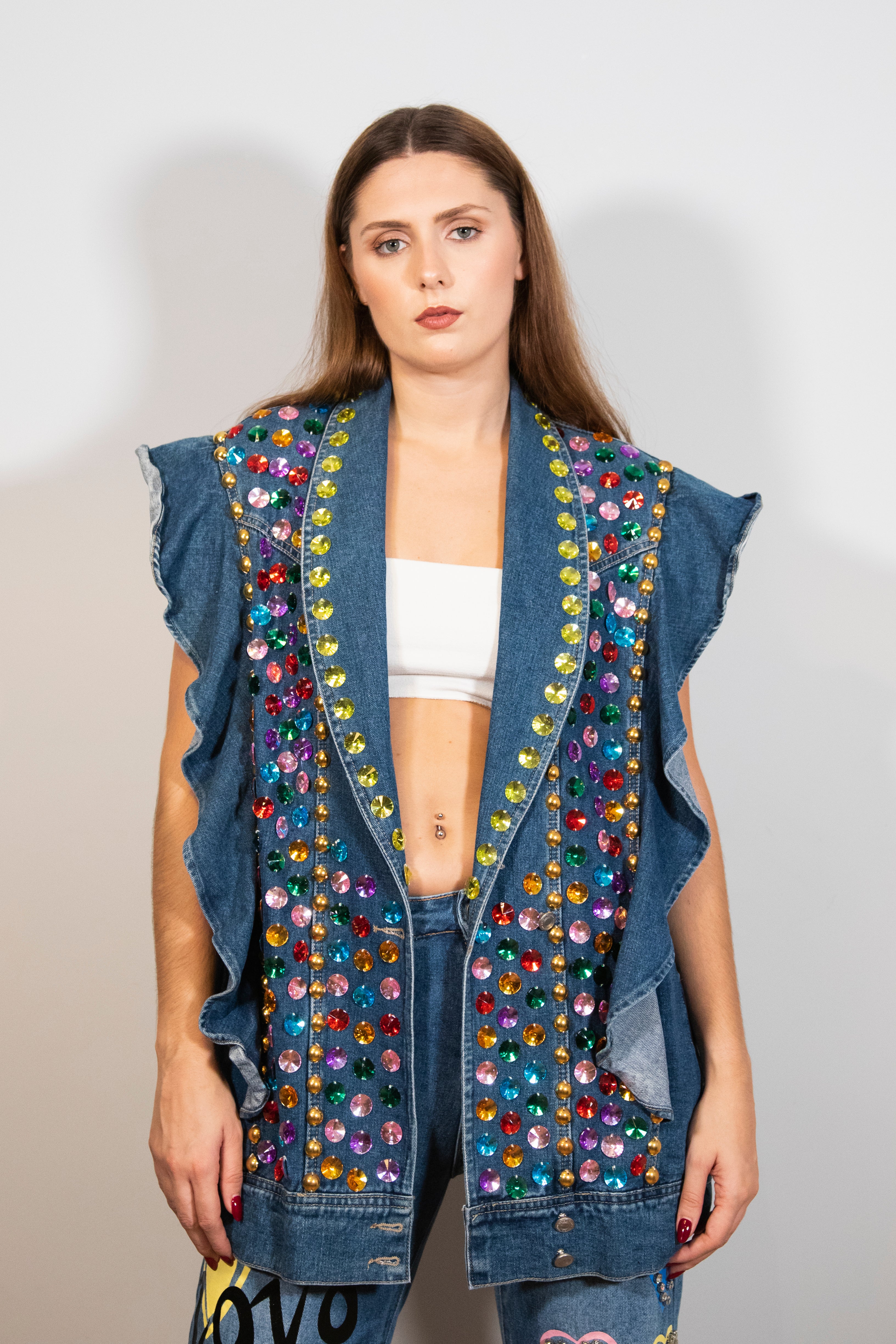Colete oversized com brilhantes