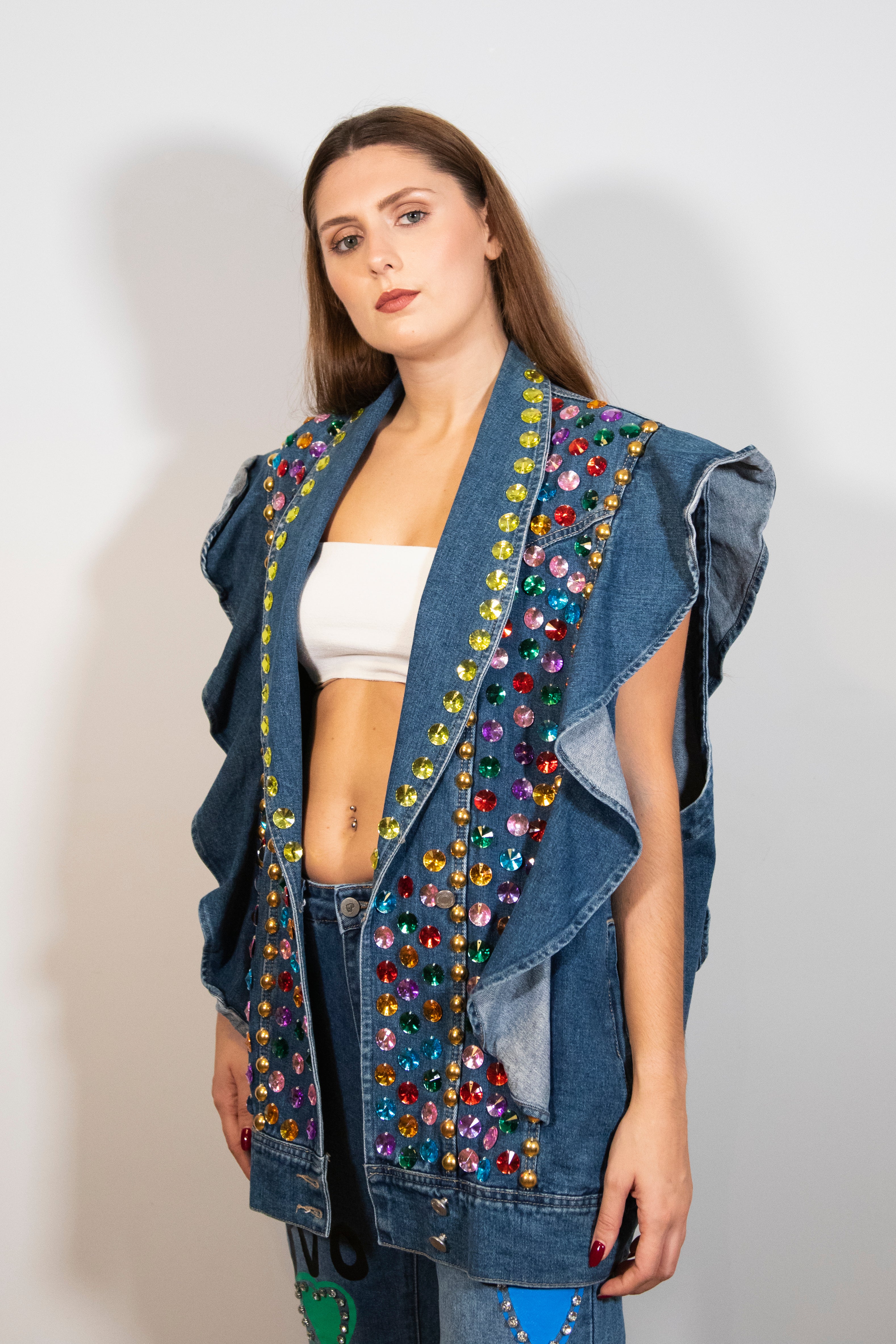 Colete oversized com brilhantes